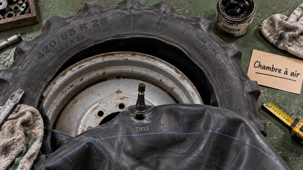 Chambre à air tracteur : valve TR13 alignée