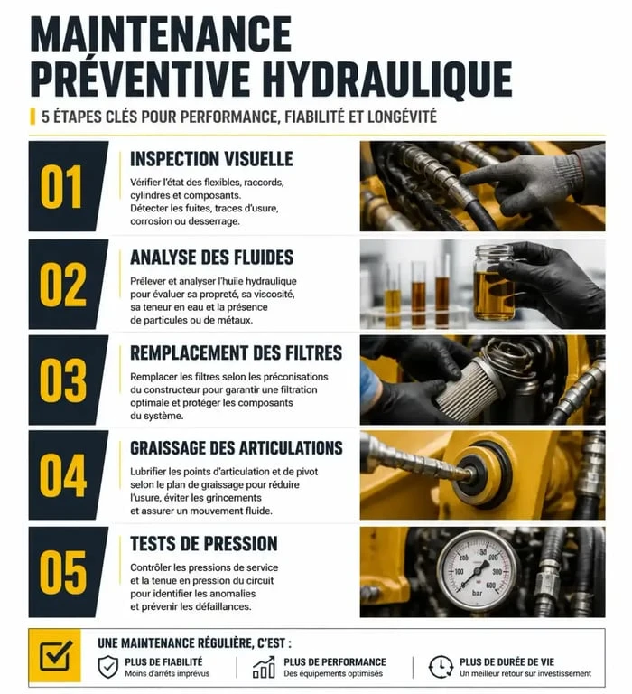 Les 5 étapes de la maintenance préventive hydraulique pour machines industrielles