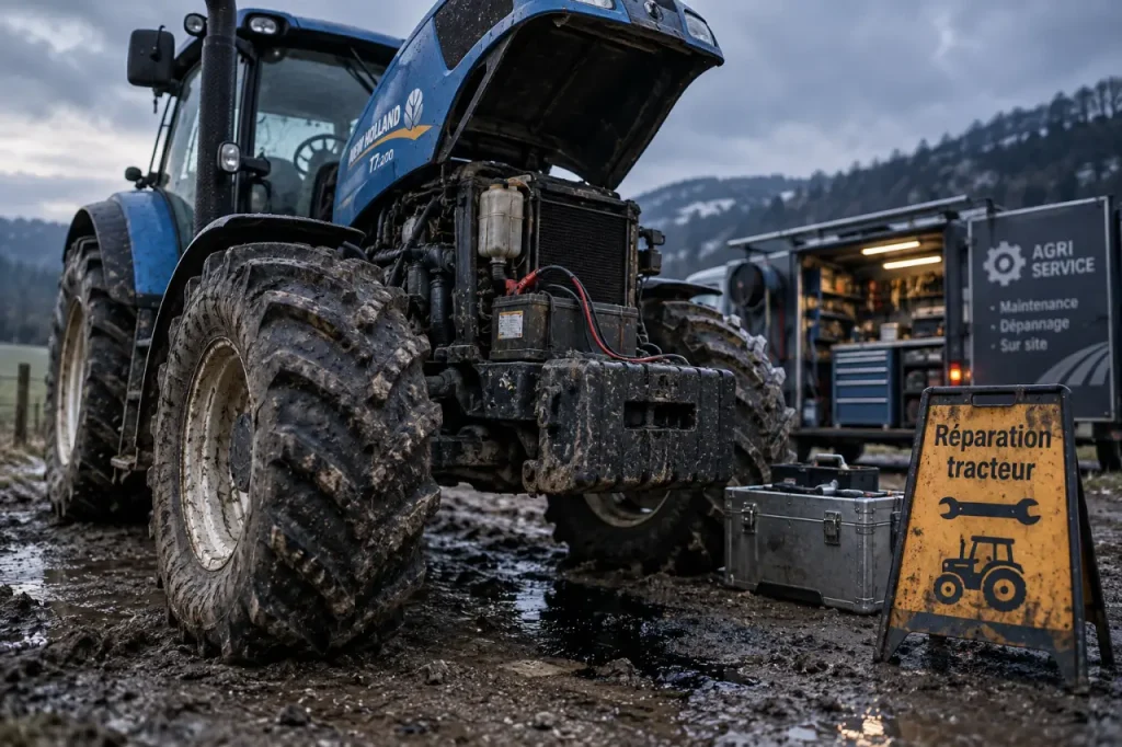 Reparation tracteur : tracteur en panne hydraulique, réparation en atelier