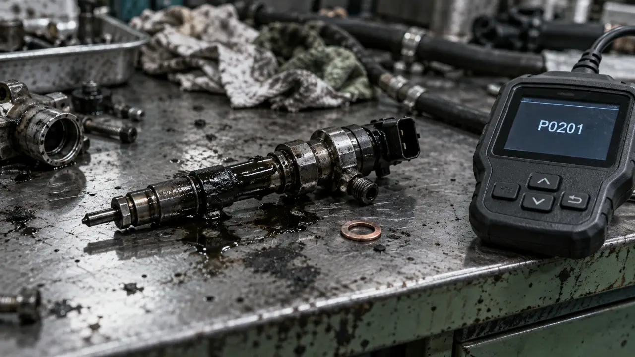 Symptômes injecteur HS : injecteur diesel démonté et code P0201