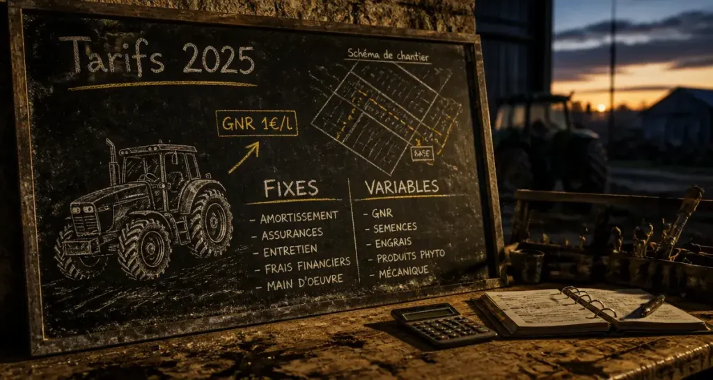 Tarif prestation travaux agricole 2025 : coûts de chantier Fixes/Variables