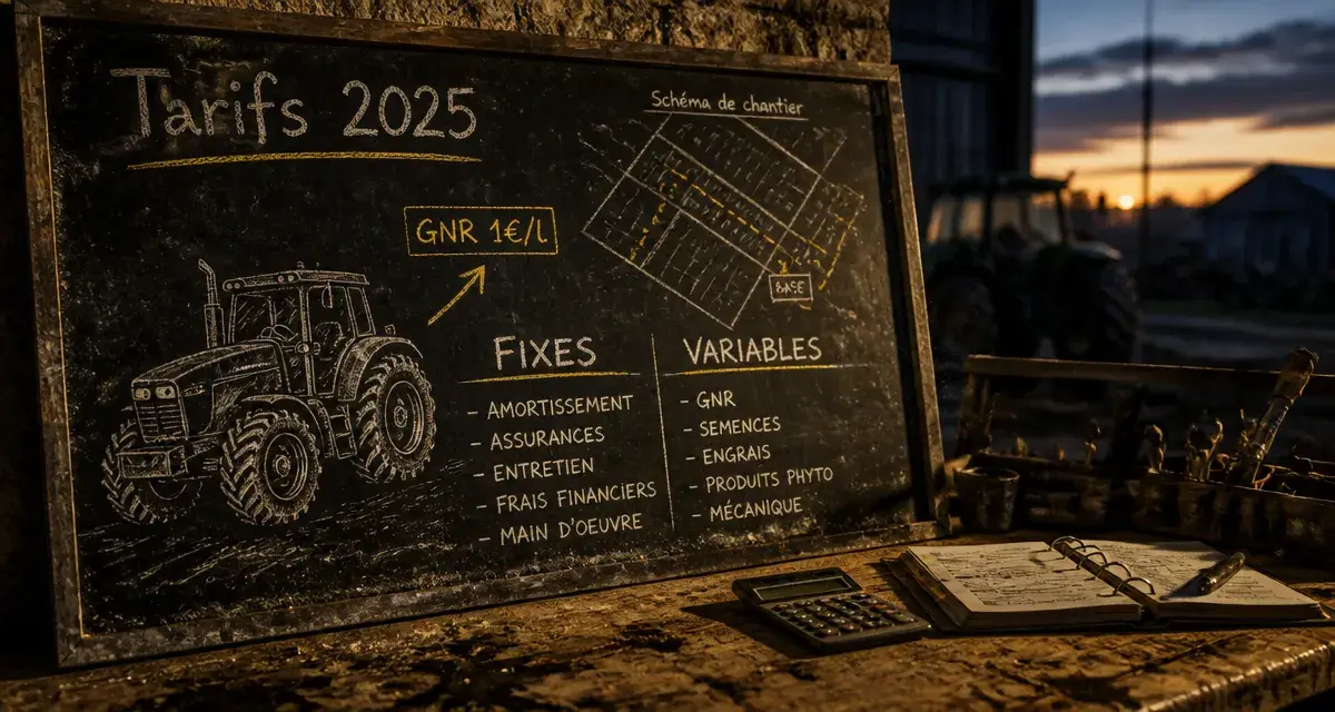 Tarif prestation travaux agricole 2025 : coûts de chantier Fixes/Variables