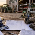 Que veut dire cuma ? Mains signant un registre CUMA près d’un hangar, coûts partagés